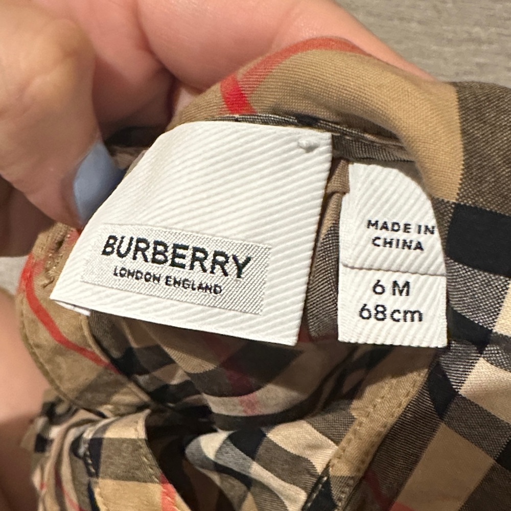 Burberry Girls Tan Black White Red Nova Check Dress - Picture 4 of 4